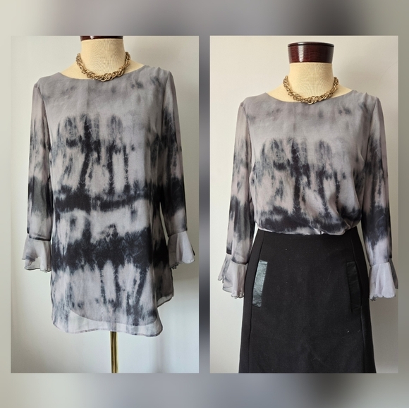 IRIS SETLAKWE Light Grey And Navy Tie Dye Delicate Blouse. Size 2 - Picture 1 of 13